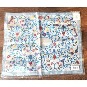 Yair Karshi Embroidered Challah Cover – Birds & Pomegranates – Judaica Israel